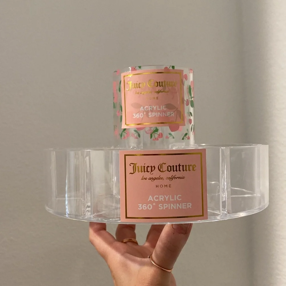 Juicy Couture Home Cherry Hearts Print Acrylic 360 Spinner Cosmetics Holder - Picture 8 of 10